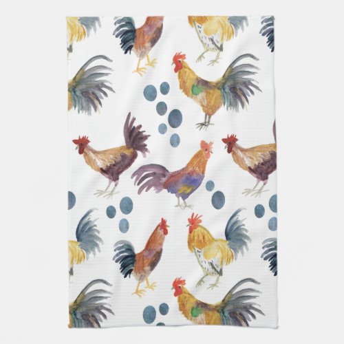 Chickens and Eggs Barnyard Farm Country Watercolor Kitchen Towel