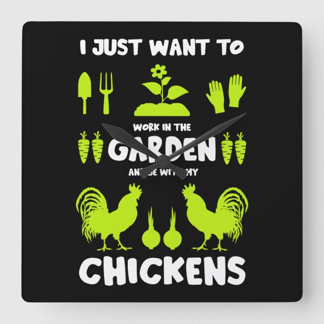 Chickens And Gardening Square Wall Clock (Front)