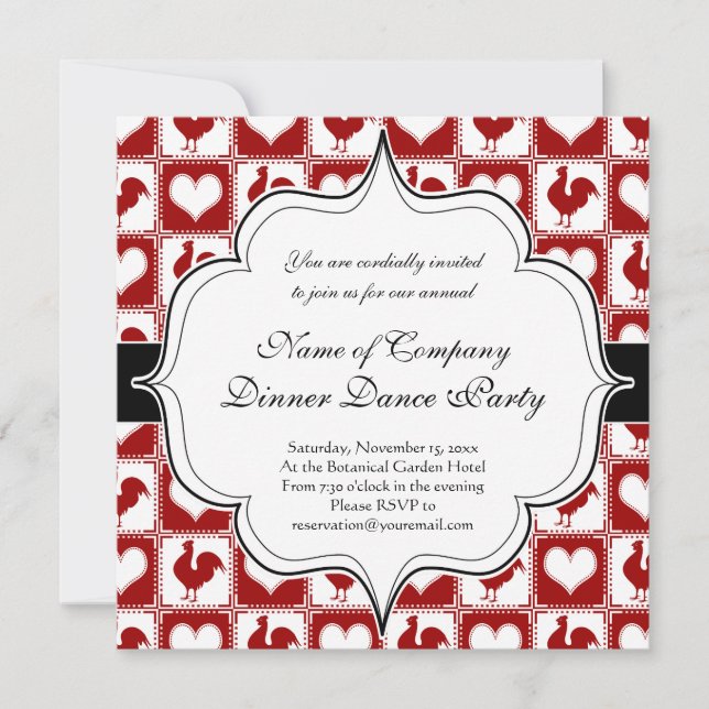 Chickens and Hearts Rooster Pattern Invitation (Front)