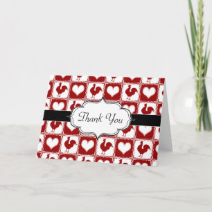 Chickens and Hearts Rooster Pattern Letterpress Thank You Card