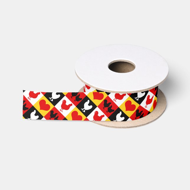 Chickens and Hearts Traditional Farm Country Satin Ribbon (Spool)