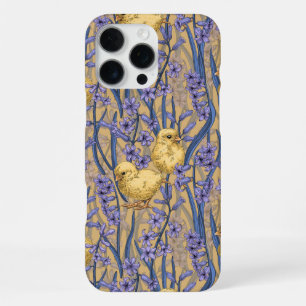 Chickens and hyacinths on yellow iPhone 16 pro max case
