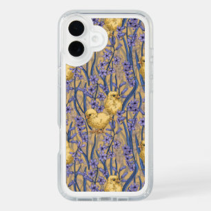 Chickens and hyacinths on yellow iPhone 16 plus case