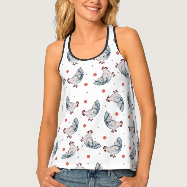 Chickens And Polka Dots Racerback Tank Top (Front)