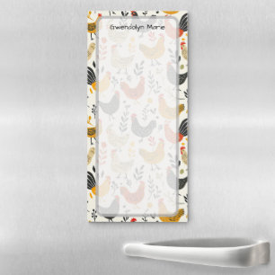Chickens and Roosters Illustration Personalized  Magnetic Notepad