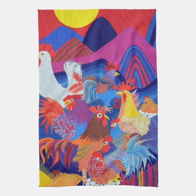 Chickens and Roosters Kitchen Towel (Vertical)