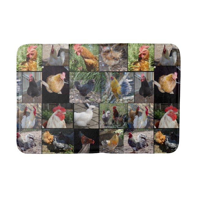 Chickens And Roosters Photo Collage, Bathroom Mat (Front)