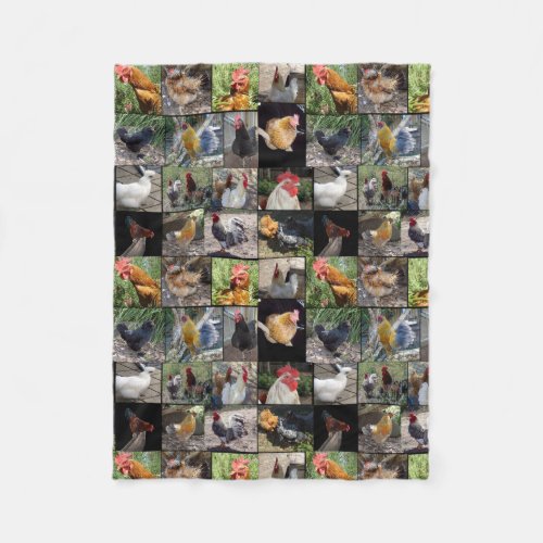 Chickens And Roosters Photo Collage Fleece Blanket