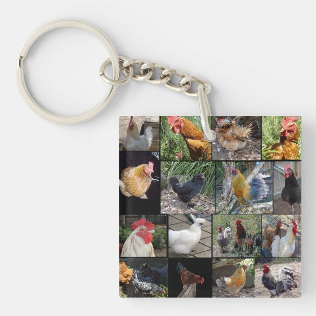 Chickens And Roosters Photo Collage, Keychain (Front)