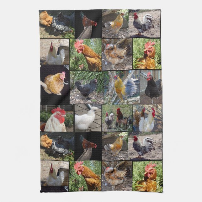 Chickens And Roosters Photo Collage, Kitchen Towel (Vertical)