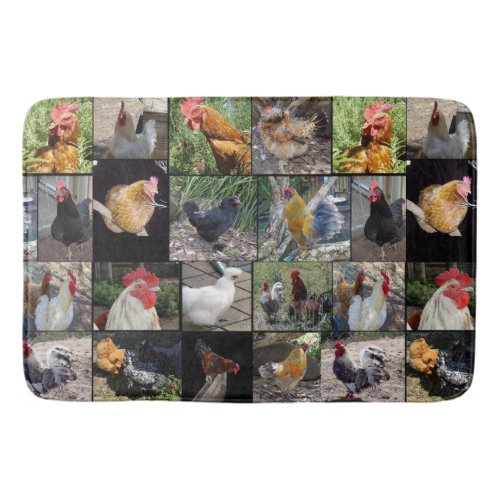 Chickens And Roosters Photo Collage Large Bathroom Mat