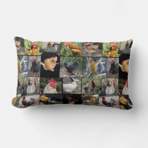 Chickens And Roosters Photo Collage, Lumbar Pillow