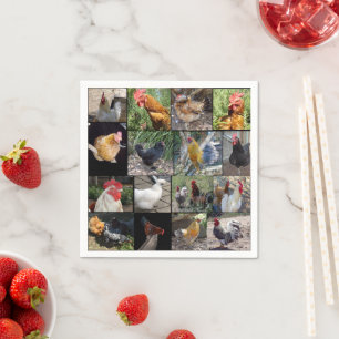 Chickens And Roosters Photo Collage,  Napkins