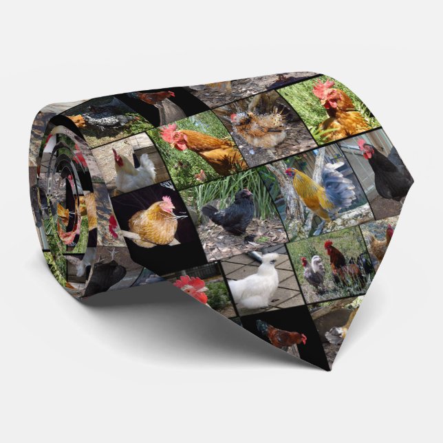 Chickens And Roosters Photo Collage, Neck Tie (Rolled)