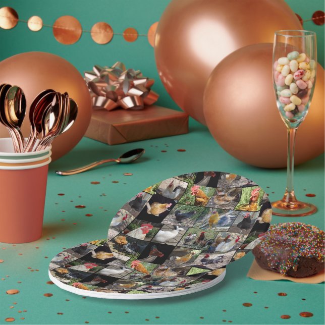 Chickens And Roosters Photo Collage,  Paper Plates (Multi)