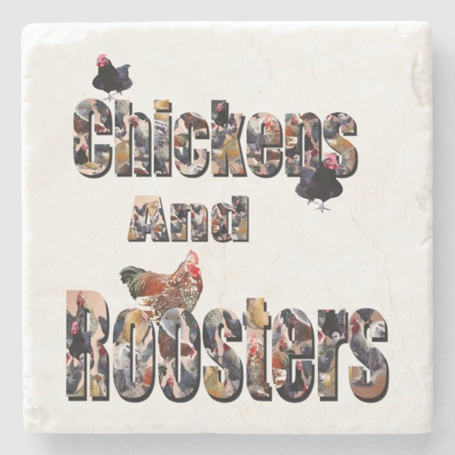 Chickens And Roosters Picture Logo, Stone Coaster (Front)
