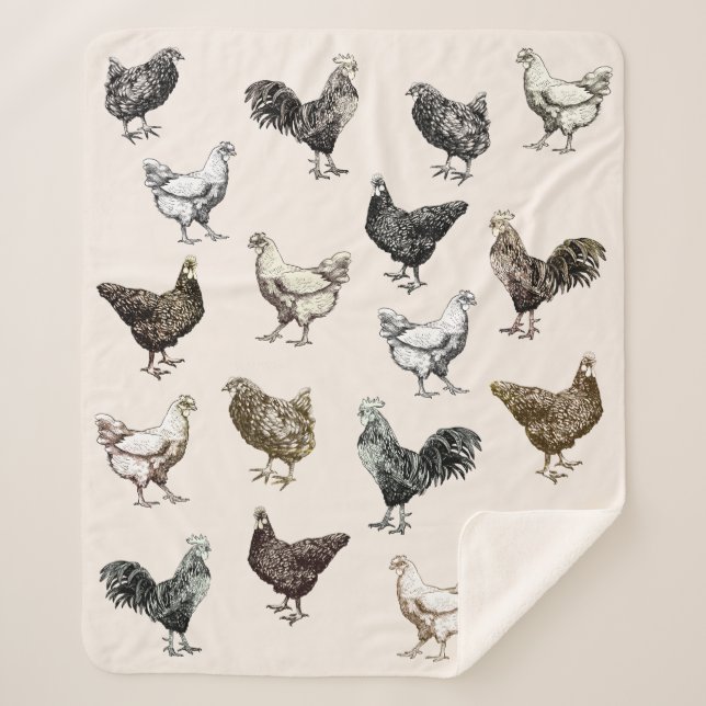 Chickens and roosters! sherpa blanket (Front)