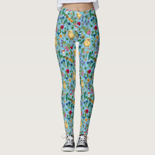 Chickens and wildflowers on baby blue leggings