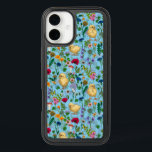 Chickens and wildflowers on baby blue iPhone 16 mini case<br><div class="desc">Hand-drawn chickens and wildflowers and butterflies</div>