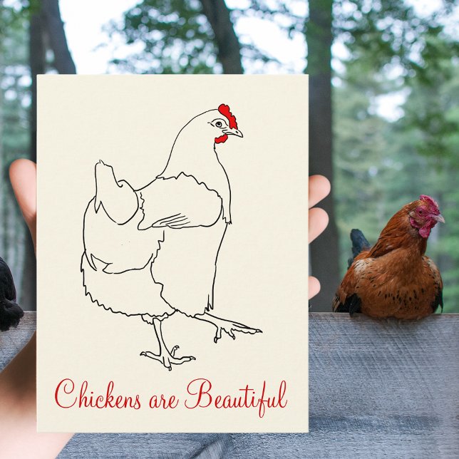 Chickens are Beautiful Cute Dancing Hen Drawing Postcard (Chickens are beautiful quote with simple hen farm animal line art drawing greetings postcard)