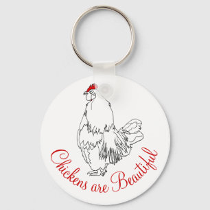 Chickens are Beautiful Drawing Cute Animal Art Keychain