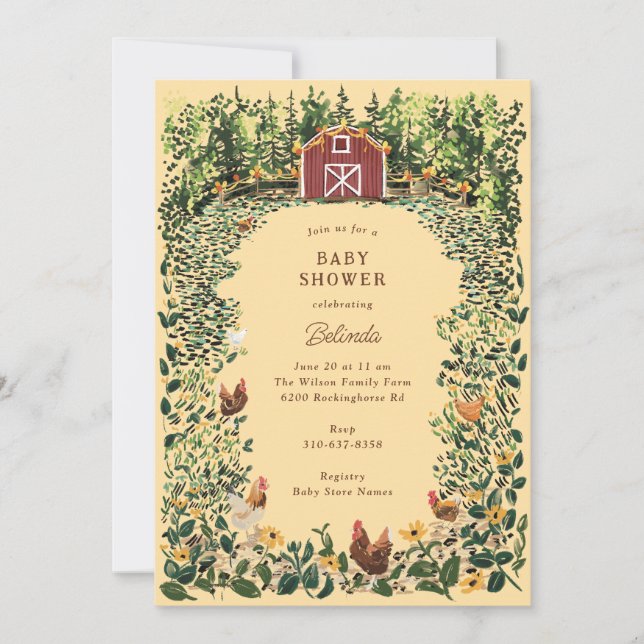 Chickens at the Barn Charming Farm Baby Shower Invitation (Front)