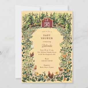 Chickens at the Barn Charming Farm Baby Shower Invitation
