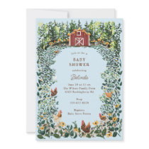 Chickens at the Barn Charming Farm Baby Shower Invitation