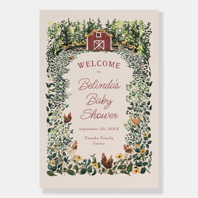 Chickens Barn Charming Farm Baby Shower Welcome Foam Board (Front)