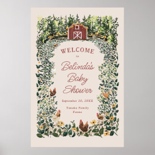 Chickens Barn Charming Farm Baby Shower Welcome Poster