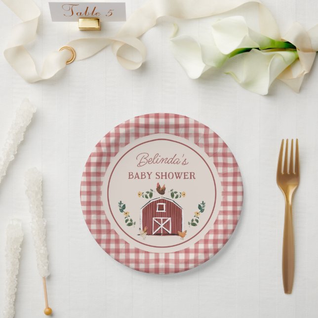 Chickens Barn Charming Farm Shower Gingham Paper Plates (Wedding)