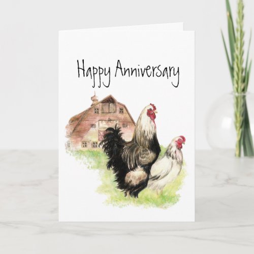 Chickens  Barn Farm Scene Anniversary Couple Fun Card