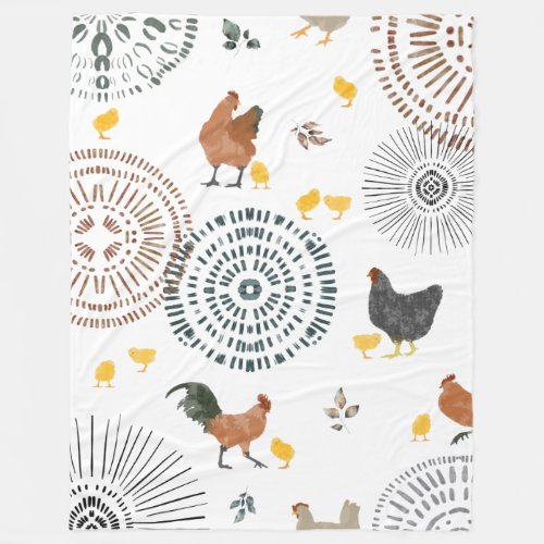 Chickens  Chicks Boho Pattern Fleece Blanket