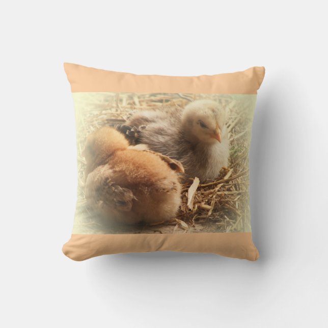 chickens chicks with feather throw pillow (Front)