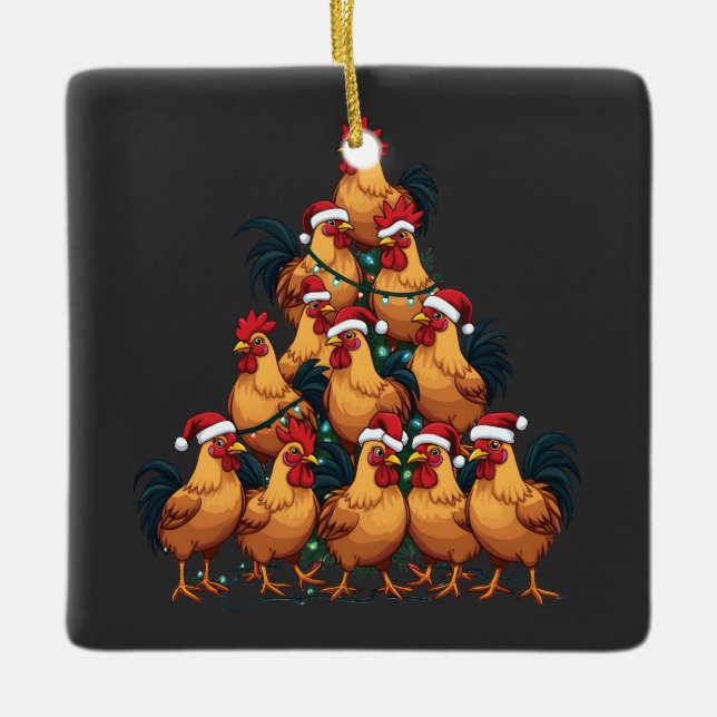 Chickens Christmas tree Merry Christmas Funny Xmas Ceramic Ornament (Front)