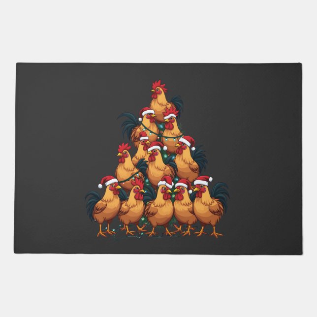 Chickens Christmas tree Merry Christmas Funny Xmas Doormat (Front)
