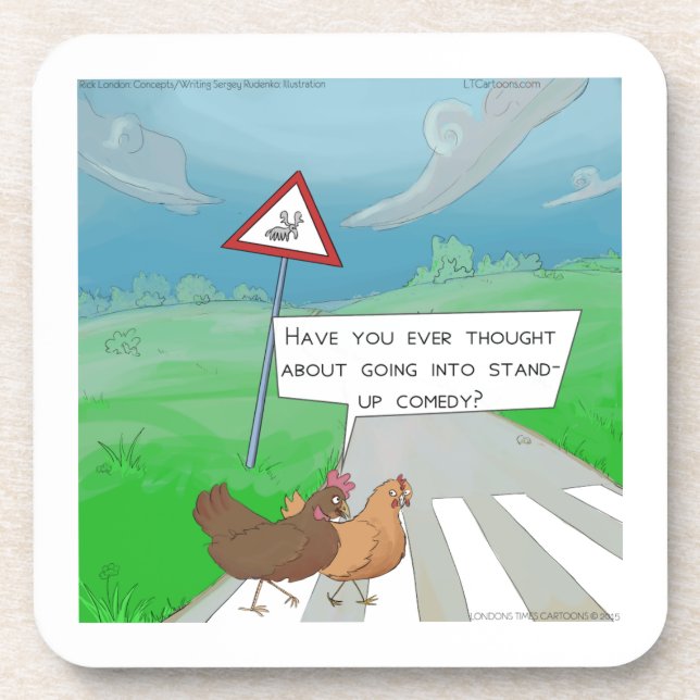 Chickens Crossing Road Funny Cartoon Drink Coaster (Front)