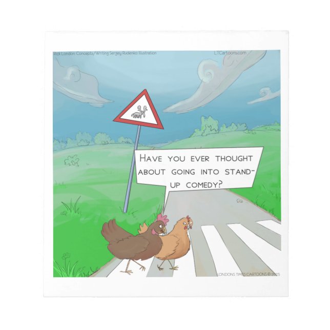 Chickens Crossing Road Funny Cartoon Notepad (Front)