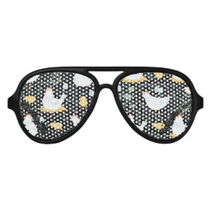 Chickens Dreaming in the Coop in Black Aviator Sunglasses