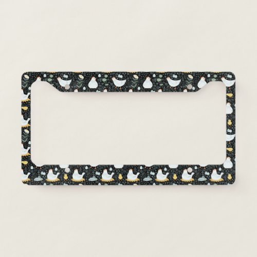 Chickens Dreaming in the Coop in Black License Plate Frame