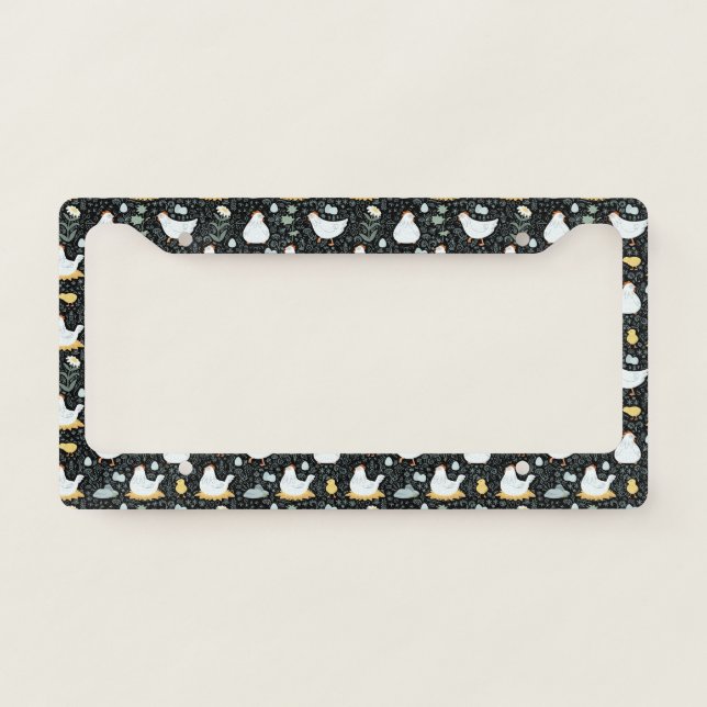 Chickens Dreaming in the Coop in Black License Plate Frame (Front)