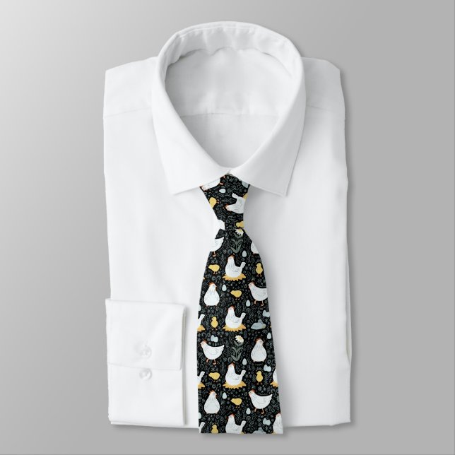 Chickens Dreaming in the Coop in Black Neck Tie (Tied)