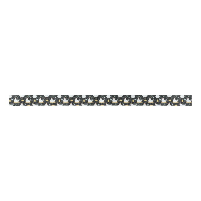 Chickens Dreaming in the Coop in Black Satin Ribbon (Front)