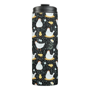 Chickens Dreaming in the Coop in Black Thermal Tumbler