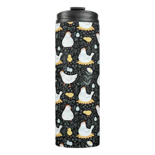 Chickens Dreaming in the Coop in Black Thermal Tumbler