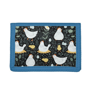 Chickens Dreaming in the Coop in Black Trifold Wallet