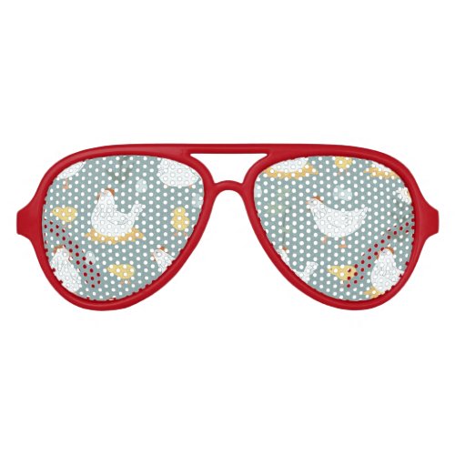 Chickens Dreaming in the Coop in Teal  Aviator Sunglasses
