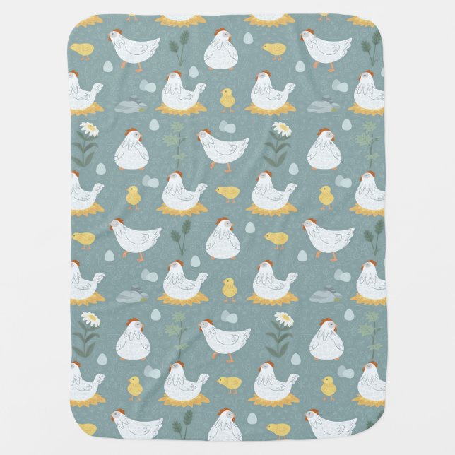 Chickens Dreaming in the Coop in Teal  Baby Blanket (Front)