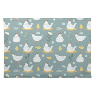 Chickens Dreaming in the Coop in Teal  Cloth Placemat