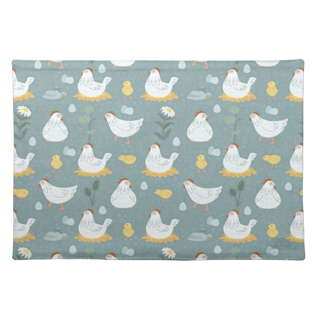 Chickens Dreaming in the Coop in Teal  Cloth Placemat (Front)